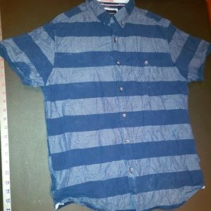 Denim & Flower Medium Short Sleeve Button Up (Blue & Gray)